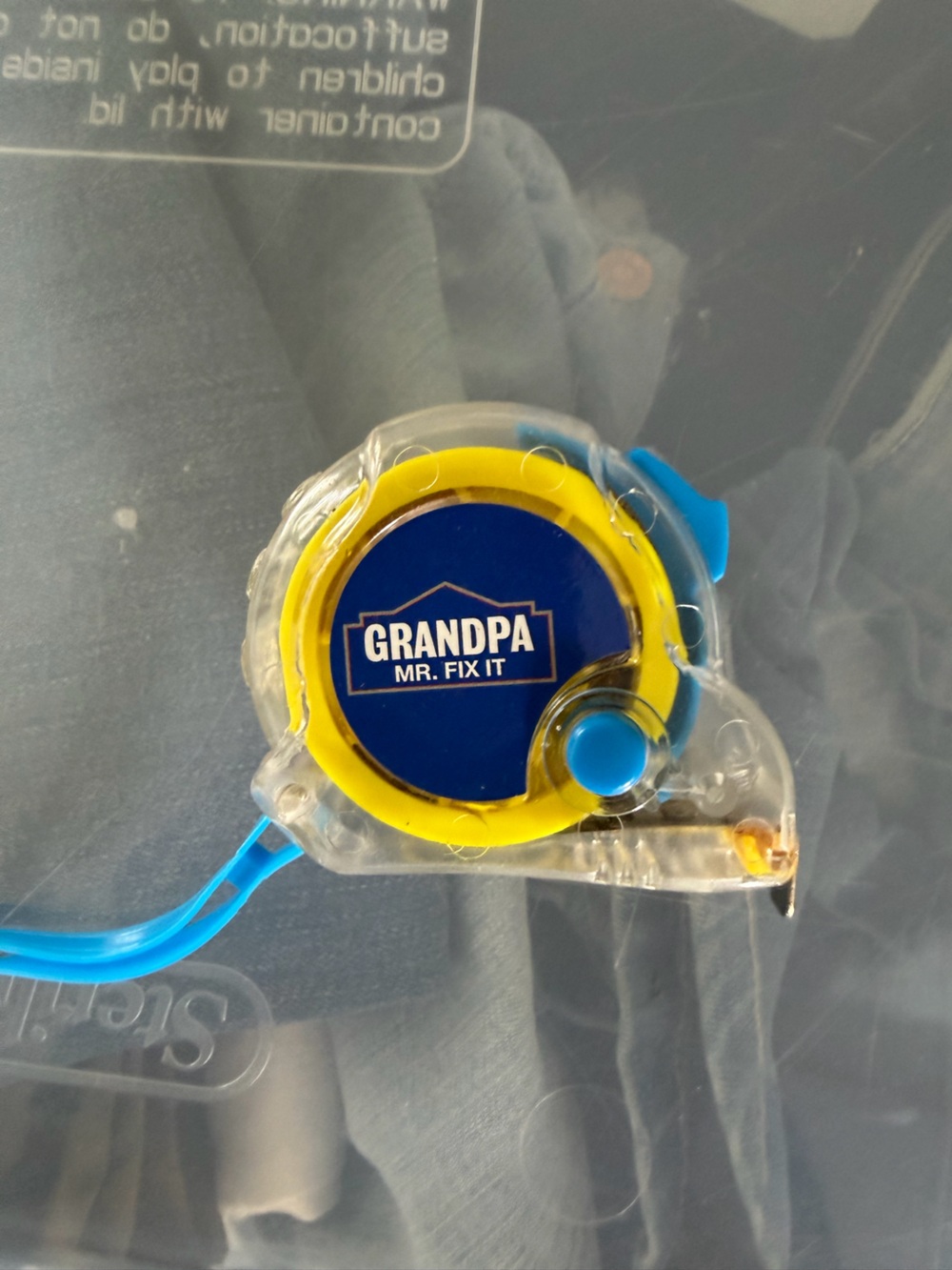 Mr Fix it Grandpa tape measure blue yellow gift